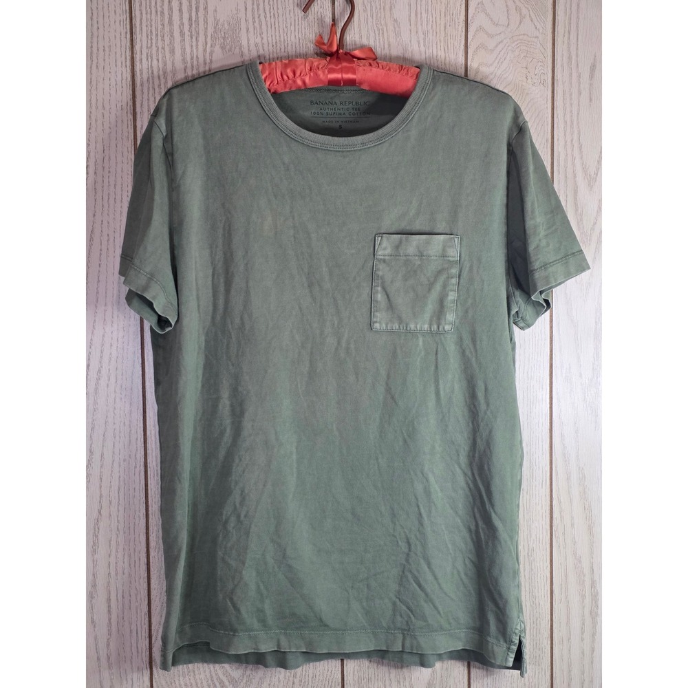 Banana Republic Authentic Tee Mens Small Green Supima Cotton Pocket Shirt 550345